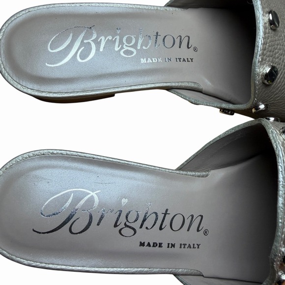 Brighton Womens Night Zinc Leather Studded Slide Sandals Size 9M Made In Italy - Picture 13 of 16